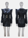 Leather V Neck Belt Dress
