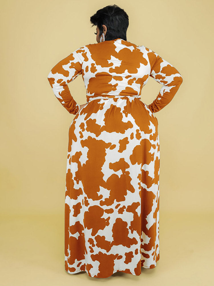 Cow Print V Neck Wrap Dress