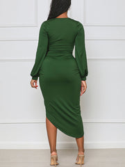 Asymmetrical Ruched Midi Dress