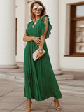 V Neck Ruffle Pleated Dress