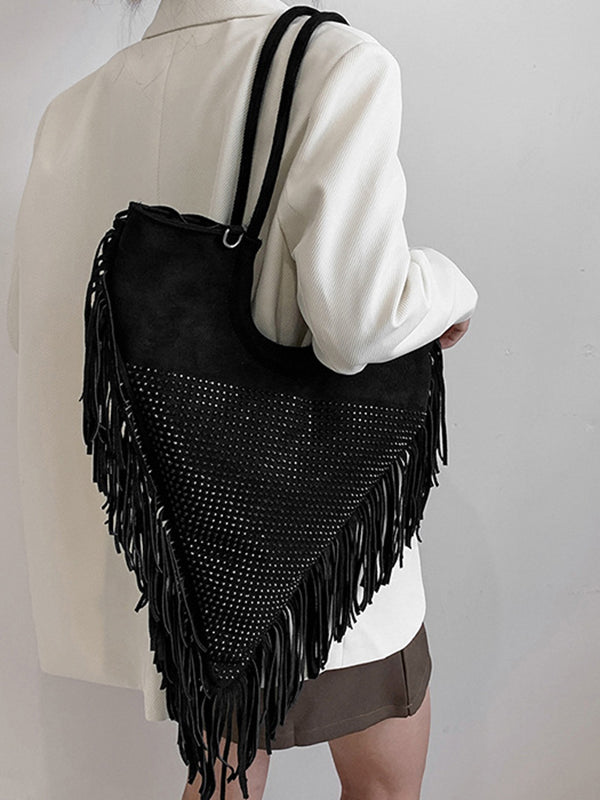 Rhinestone Decor Fringe Trim Shoulder Bag