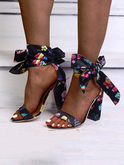 Bowknot High Square Heel Sandals