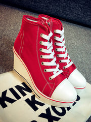 Lace-Up Thick Soled Heel Canvas Sneakers