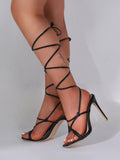 Knot Lace-up Square Toe Heels