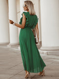 V Neck Ruffle Pleated Dress