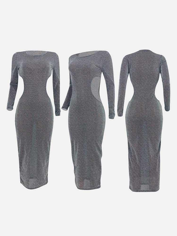 Glitter Mesh Cut Out Bodycon Club Dress