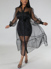 Bandage Tulle Cover-up Dress Set