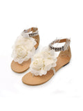 Flower String Beads Ankle Straps Flat Sandals