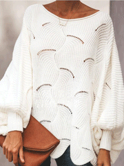 Batwing Sleeve Hollow Knitted Pullover Top