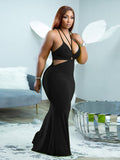 Deep V Neck Tie Backless Bodycon Dress