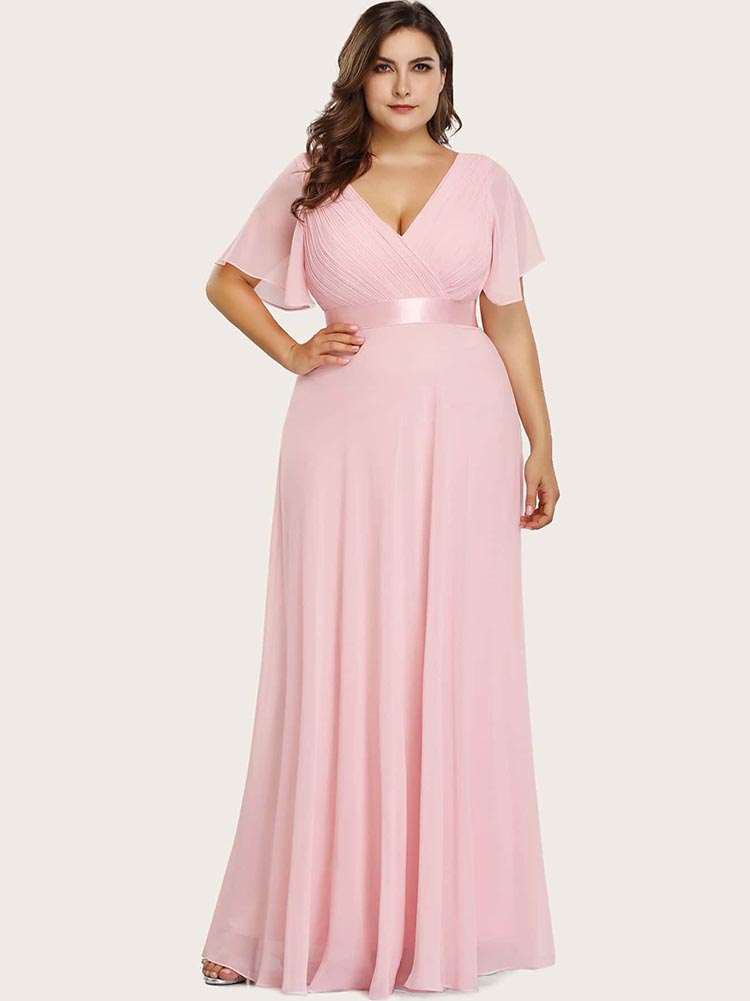 Flutter Sleeve Pleated Chiffon Dress