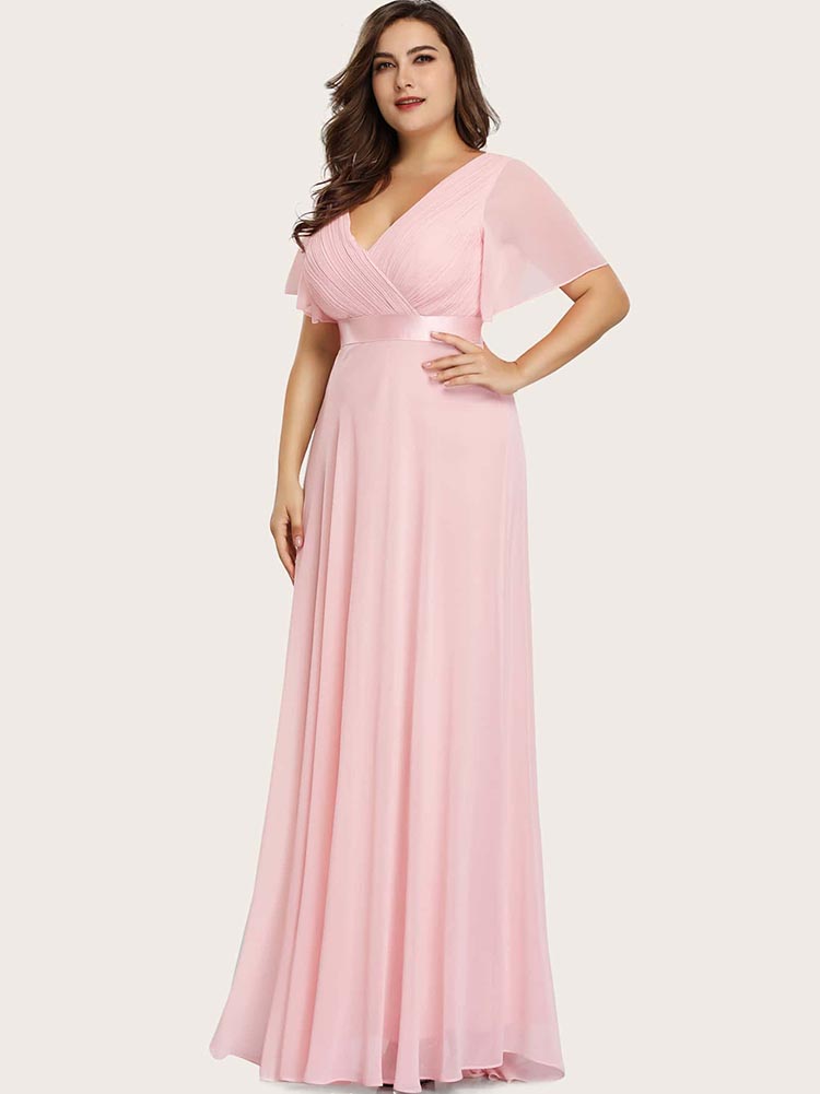 Flutter Sleeve Pleated Chiffon Dress