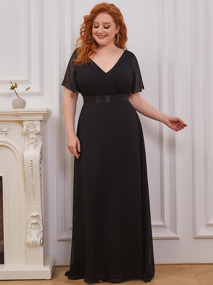 Flutter Sleeve Pleated Chiffon Dress – RoopKa