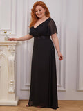 A-line Flutter Sleeves Chiffon Pleated Dress Slate Blue Plus Size main image 0