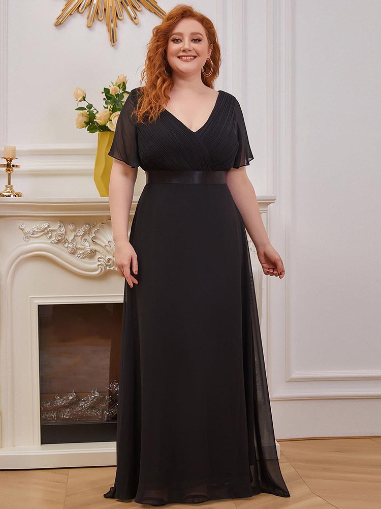 Square Neck Flutter Sleeves Chiffon Dresses with Slit Clover main image 1