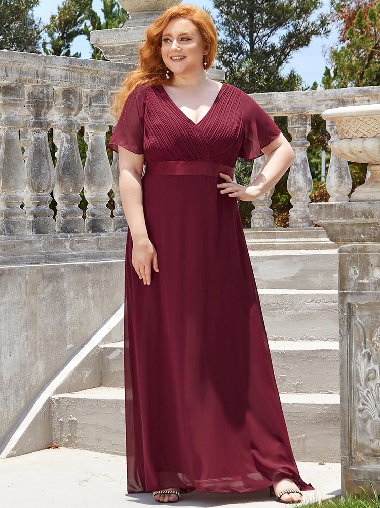 Flutter Sleeve Pleated Chiffon Dress – RoopKa