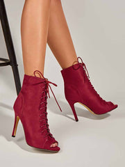 Peep Toe Lace-up Boots