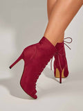 Peep Toe Lace-up Boots
