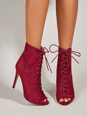 Peep Toe Lace-up Boots