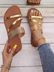 Sandalias casuales con tacón plano y diamantes de imitación