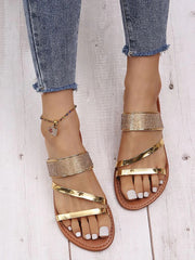 Sandalias casuales con tacón plano y diamantes de imitación