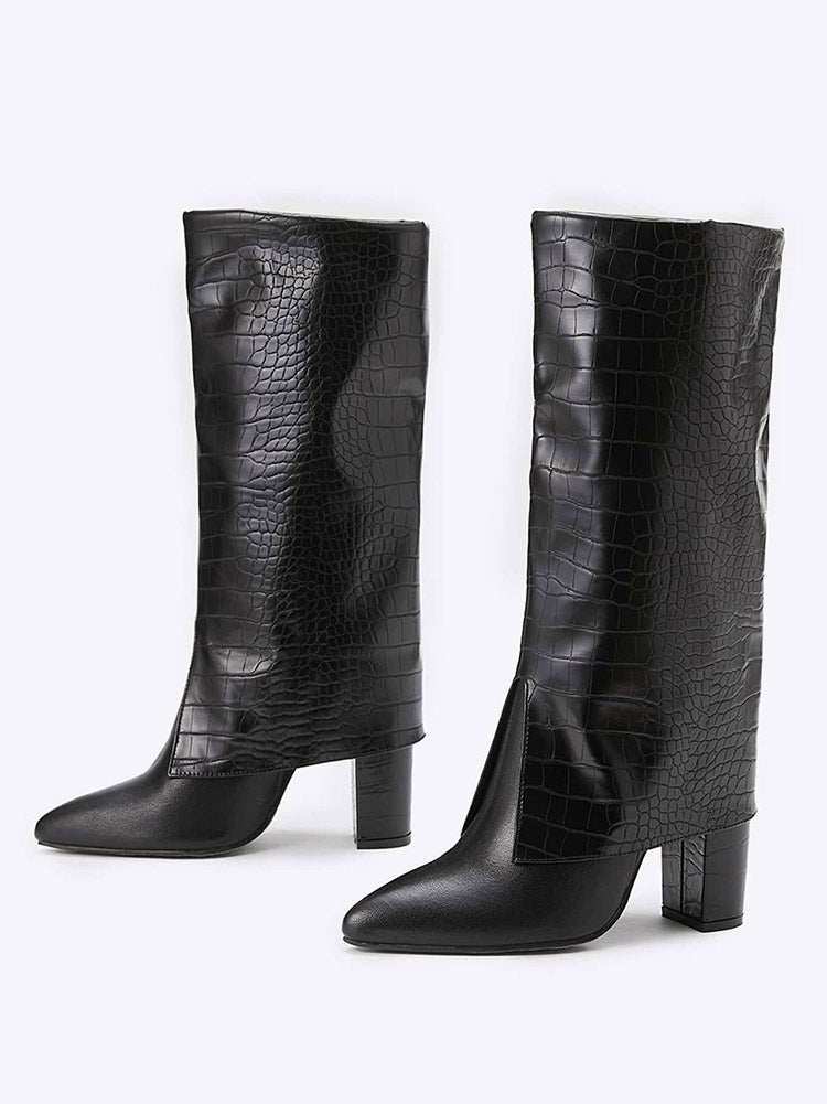 PU Leather Chunky Heel Boots