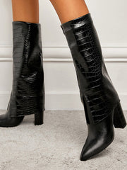 PU Leather Chunky Heel Boots