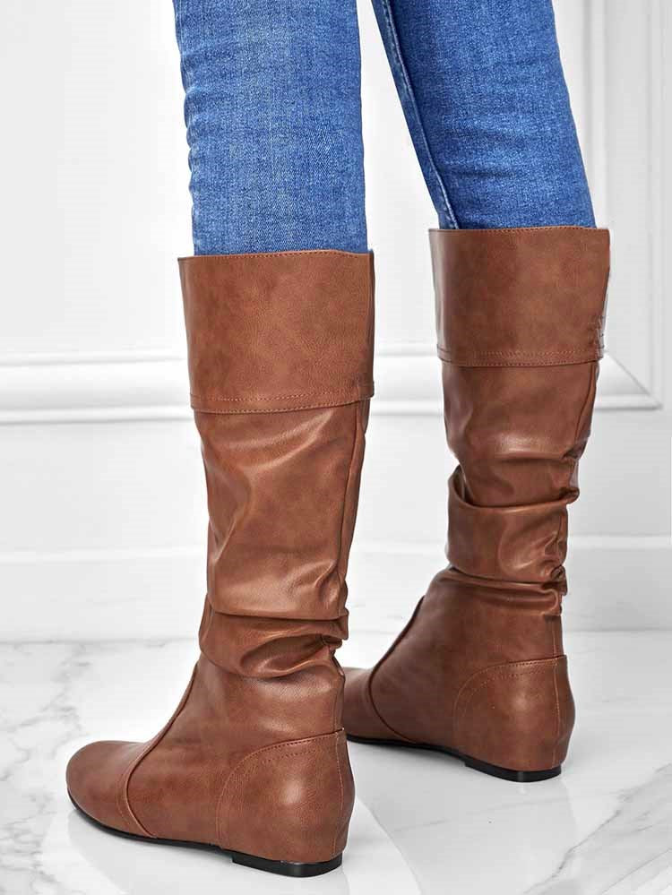 Solid Pleated Flat Heel Boots