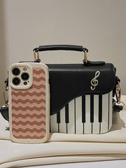 Bolsa bordada con estampado de música de piano