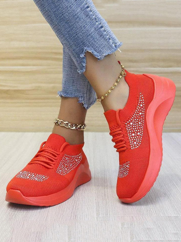 Rhinestone Flyweaving Sneakers