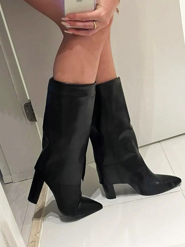 PU Leather Chunky Heel Boots