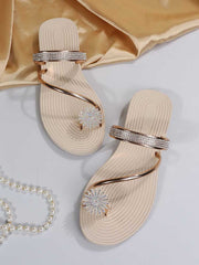 Rhinestone Decor Flat Sandals