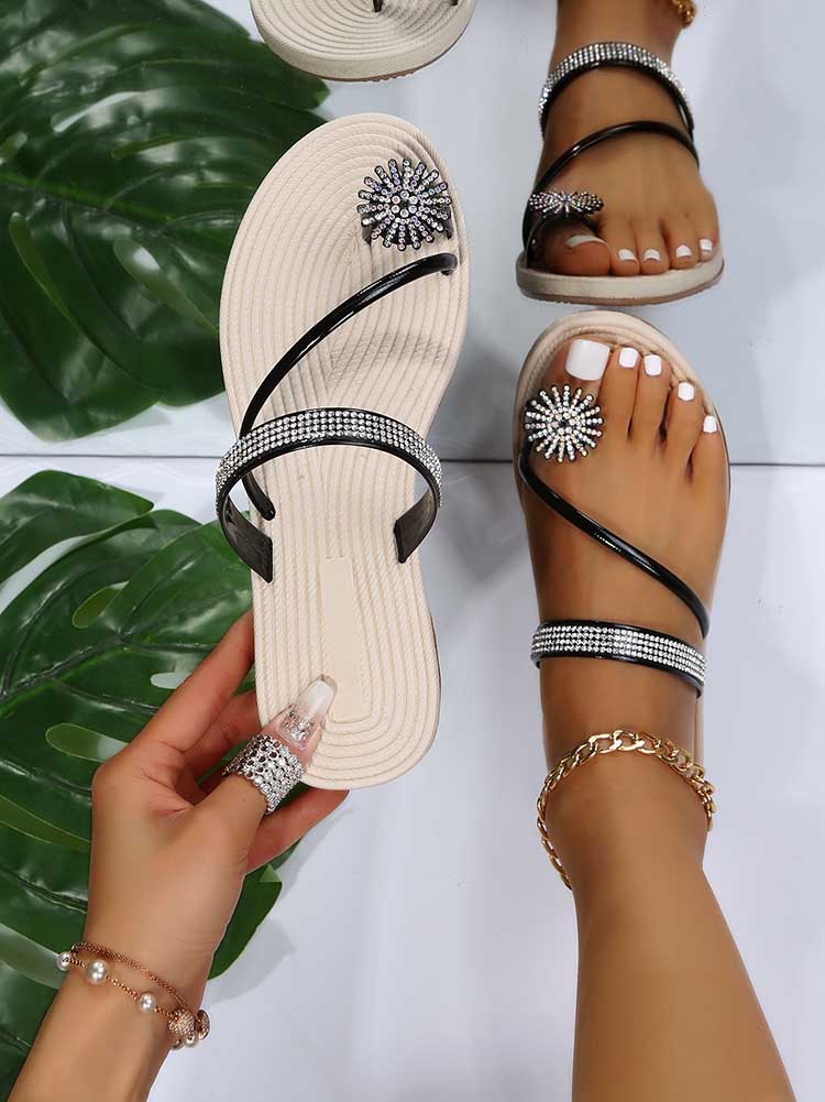 Rhinestone Decor Flat Sandals