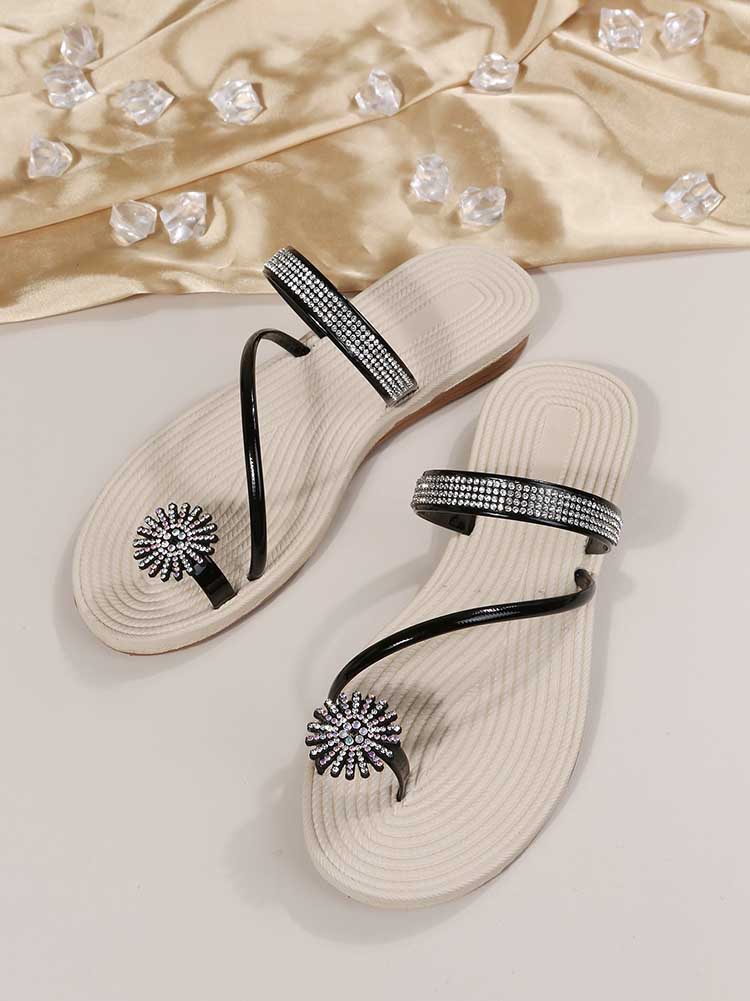 Rhinestone Decor Flat Sandals