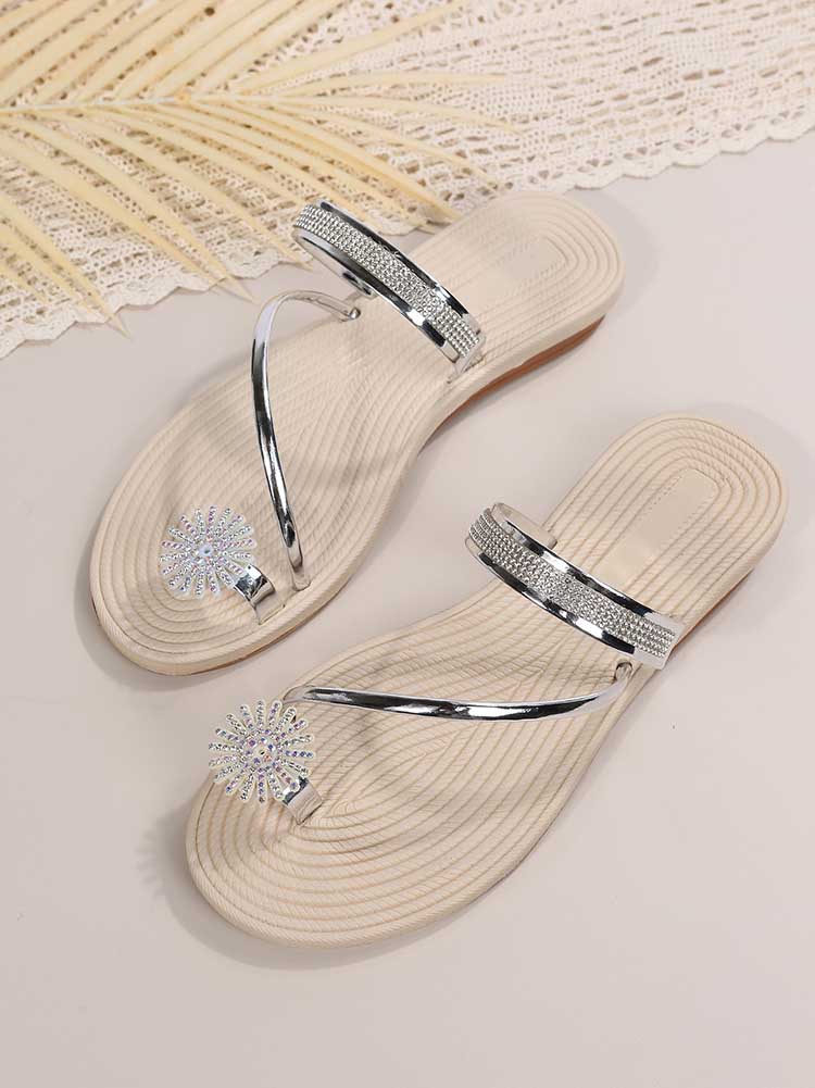 Rhinestone Decor Flat Sandals