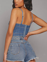 Rhinestone Denim Corset Top