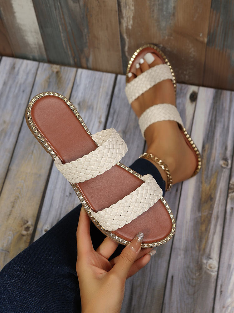 Braided Double Strap Flat Slides