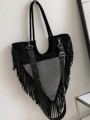 Rhinestone Decor Fringe Trim Shoulder Bag