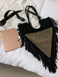 Rhinestone Decor Fringe Trim Shoulder Bag