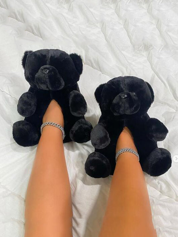 Pantuflas de osito de peluche esponjoso