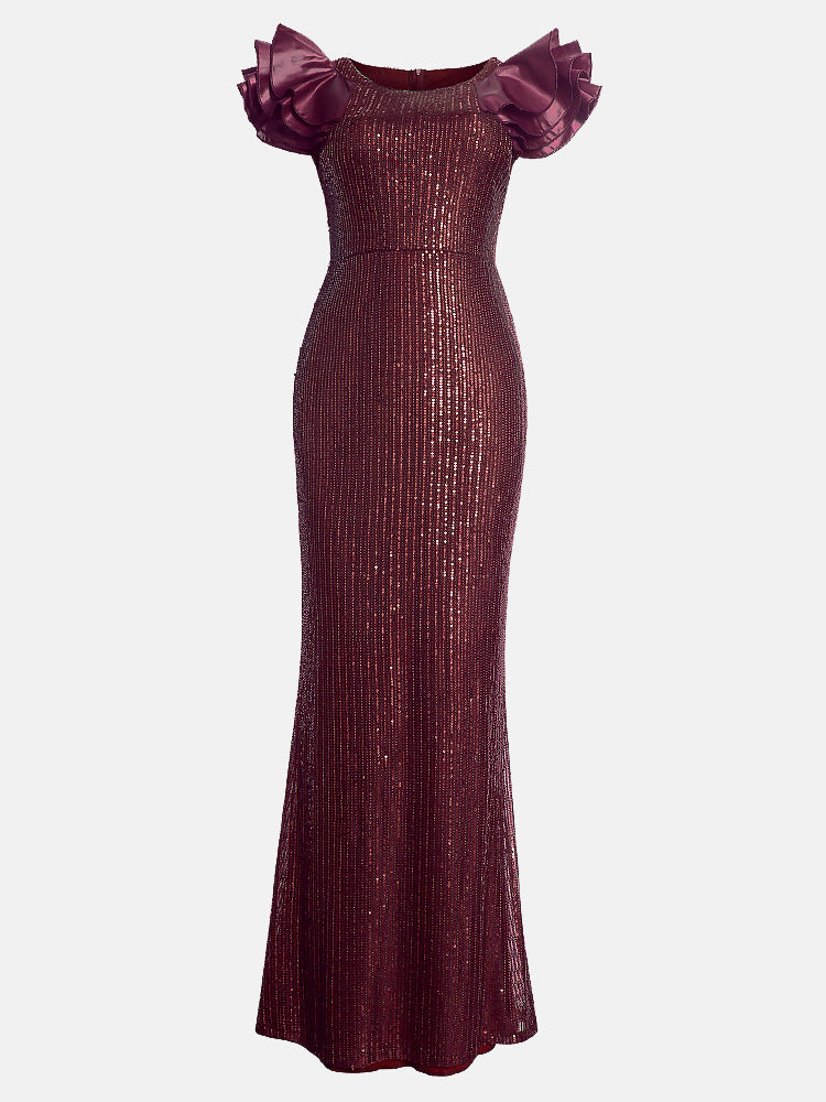 Sequin Leather Patchwork Fishtail Dress