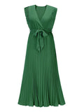 V Neck Ruffle Pleated Dress