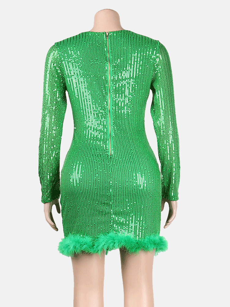 Sequin Feather Patchwork Mini Dress