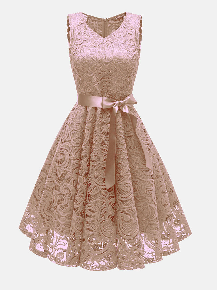 Elegant Sleeveless Lace Party Dress