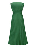 V Neck Ruffle Pleated Dress