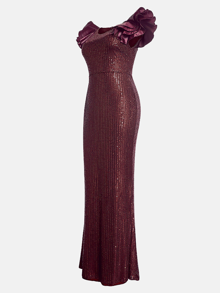 Sequin Leather Patchwork Fishtail Dress