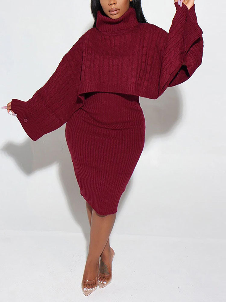 Knitted Turtleneck Sweaters & Tank Dress Set