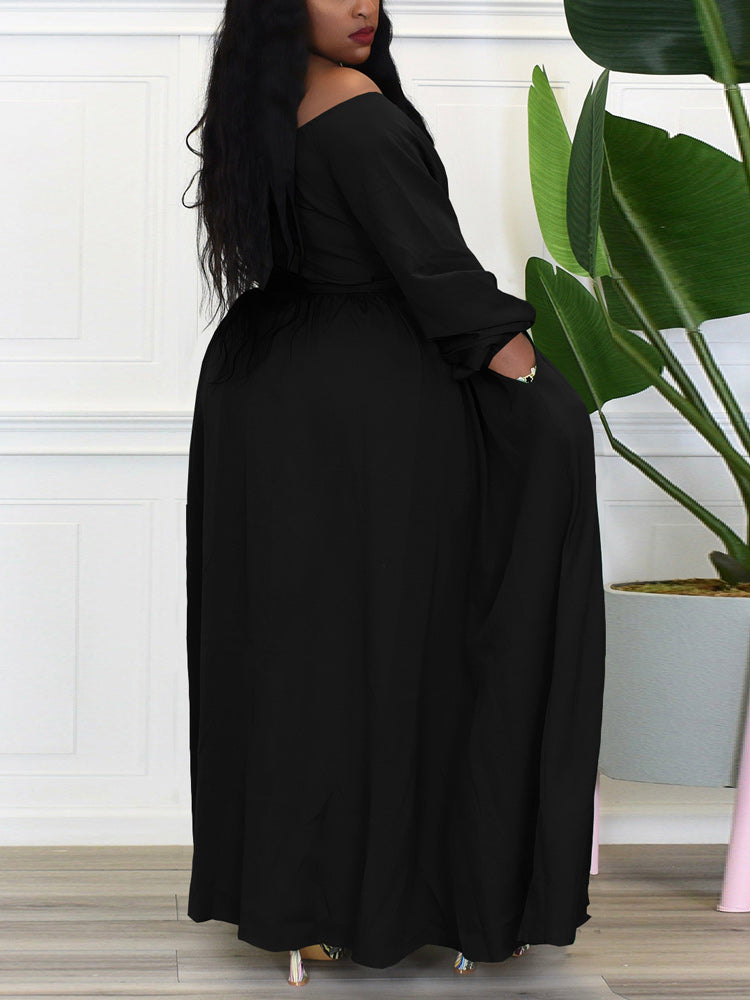 Off Shoulder Belted Maxi Dress