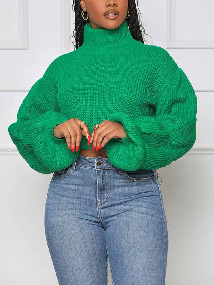 Turtleneck Puffy Sleeve Sweater