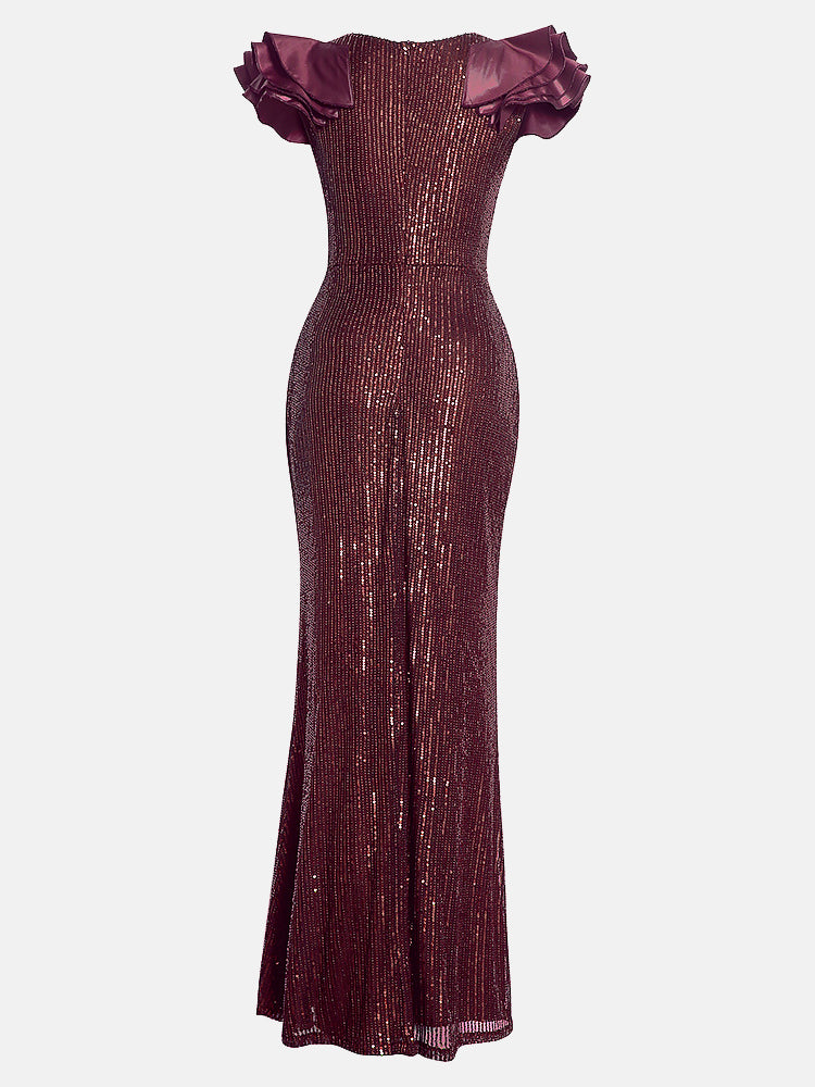 Sequin Leather Patchwork Fishtail Dress